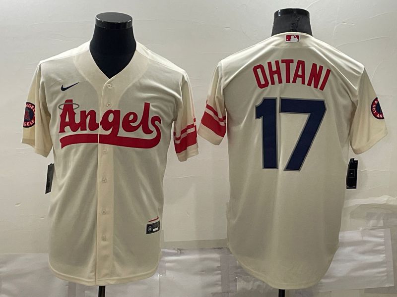 Men Los Angeles Angels #17 Ohtani Cream City Edition Game Nike 2022 MLB Jersey->nfl hats->Sports Caps